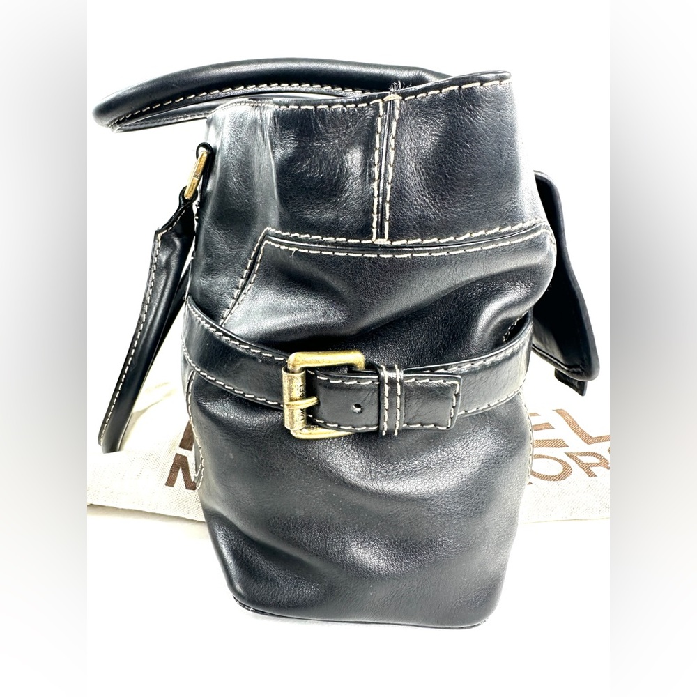 Michael Kors Black Leather Medium Shoulder Bag Side Belted Brass Logo Buckles - Picture 6 of 13